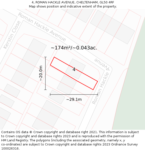 4, ROMAN HACKLE AVENUE, CHELTENHAM, GL50 4RF: Plot and title map