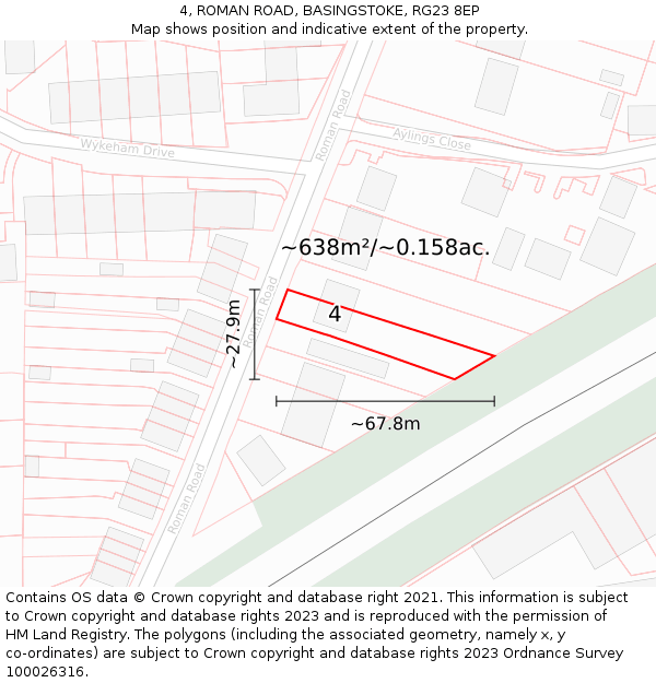4, ROMAN ROAD, BASINGSTOKE, RG23 8EP: Plot and title map