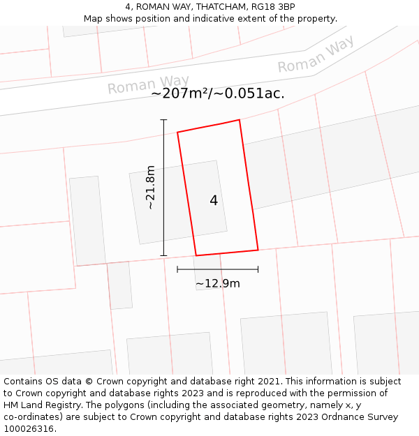 4, ROMAN WAY, THATCHAM, RG18 3BP: Plot and title map