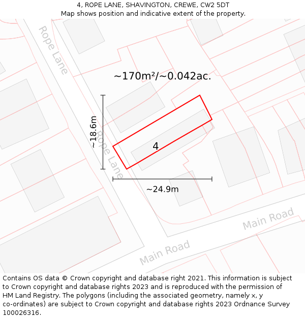 4, ROPE LANE, SHAVINGTON, CREWE, CW2 5DT: Plot and title map