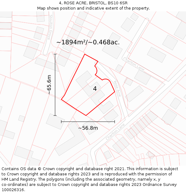 4, ROSE ACRE, BRISTOL, BS10 6SR: Plot and title map