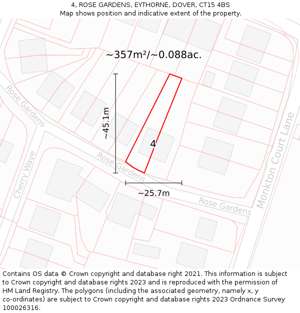 4, ROSE GARDENS, EYTHORNE, DOVER, CT15 4BS: Plot and title map