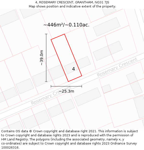 4, ROSEMARY CRESCENT, GRANTHAM, NG31 7JS: Plot and title map