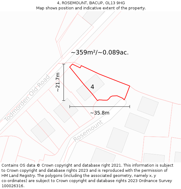 4, ROSEMOUNT, BACUP, OL13 9HG: Plot and title map