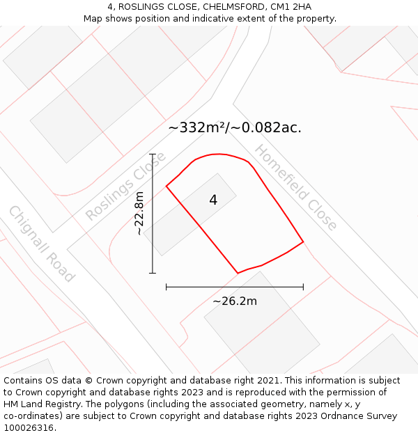 4, ROSLINGS CLOSE, CHELMSFORD, CM1 2HA: Plot and title map