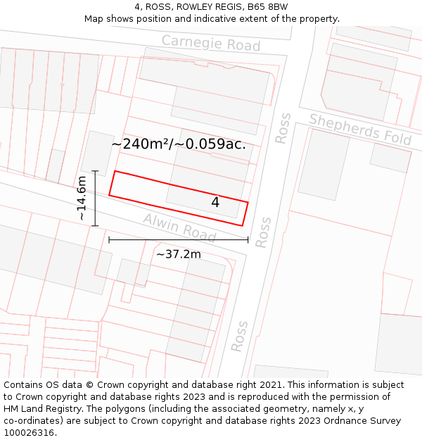 4, ROSS, ROWLEY REGIS, B65 8BW: Plot and title map