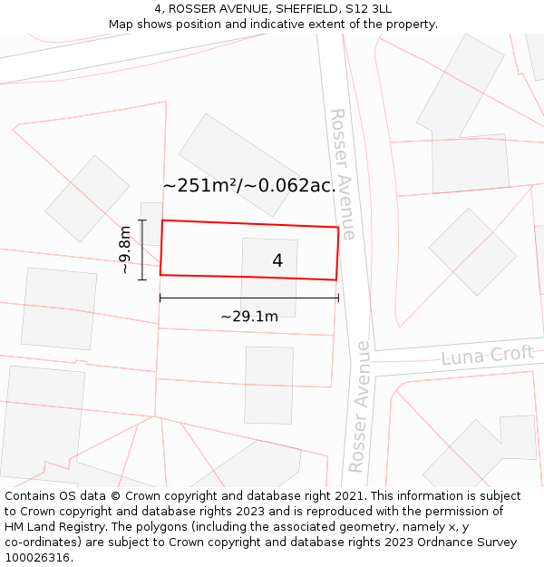 4, ROSSER AVENUE, SHEFFIELD, S12 3LL: Plot and title map