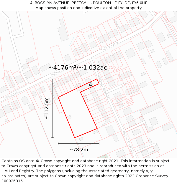 4, ROSSLYN AVENUE, PREESALL, POULTON-LE-FYLDE, FY6 0HE: Plot and title map