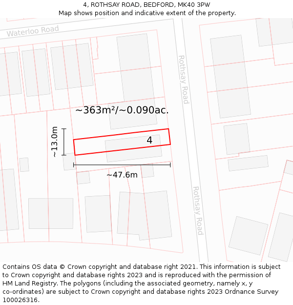 4, ROTHSAY ROAD, BEDFORD, MK40 3PW: Plot and title map