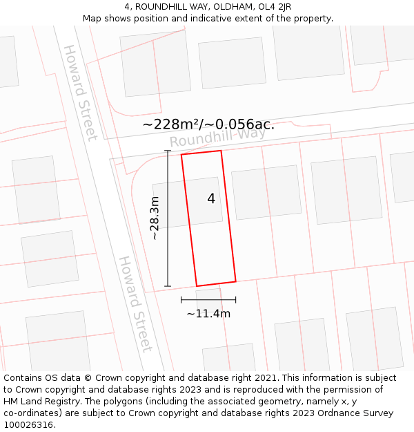 4, ROUNDHILL WAY, OLDHAM, OL4 2JR: Plot and title map