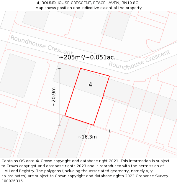 4, ROUNDHOUSE CRESCENT, PEACEHAVEN, BN10 8GL: Plot and title map