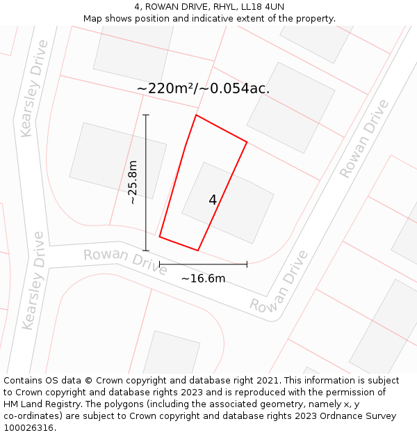 4, ROWAN DRIVE, RHYL, LL18 4UN: Plot and title map