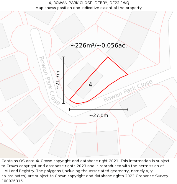 4, ROWAN PARK CLOSE, DERBY, DE23 1WQ: Plot and title map