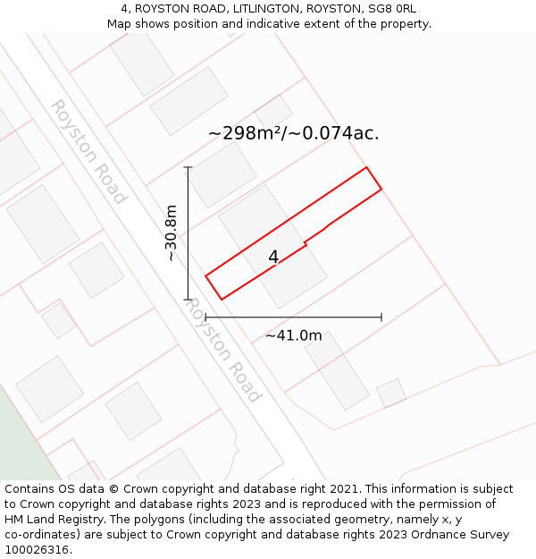 4, ROYSTON ROAD, LITLINGTON, ROYSTON, SG8 0RL: Plot and title map