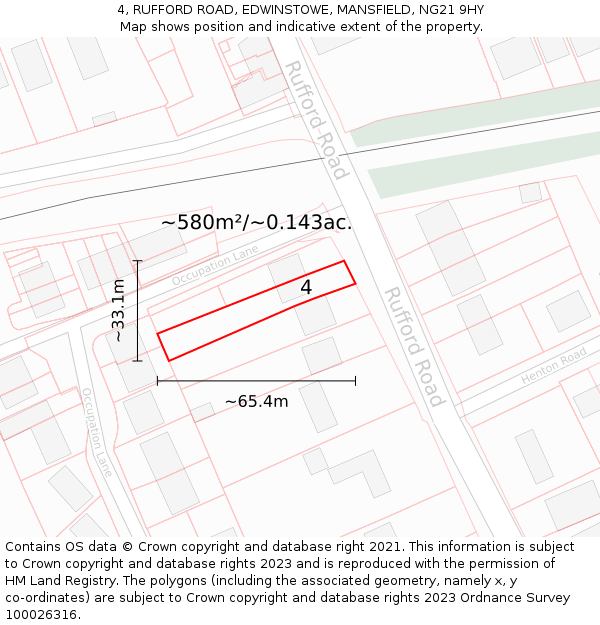 4, RUFFORD ROAD, EDWINSTOWE, MANSFIELD, NG21 9HY: Plot and title map