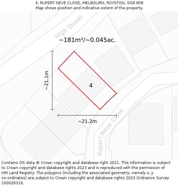 4, RUPERT NEVE CLOSE, MELBOURN, ROYSTON, SG8 6FB: Plot and title map