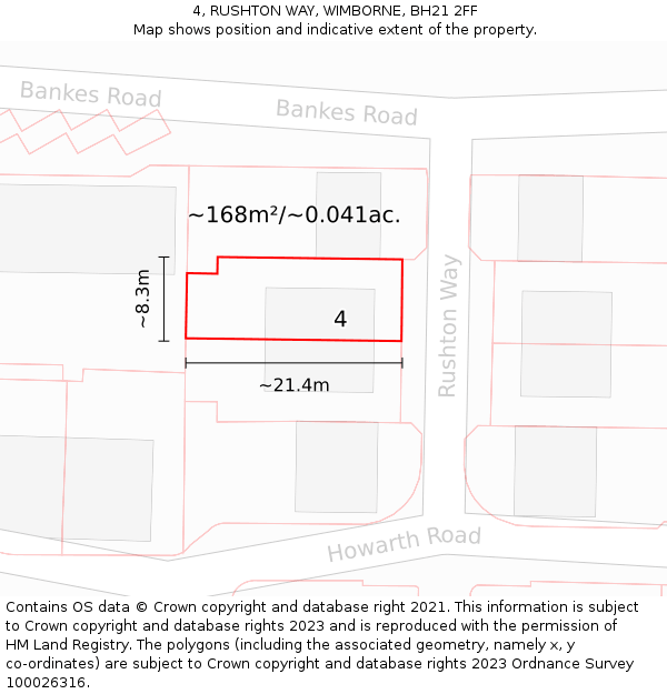 4, RUSHTON WAY, WIMBORNE, BH21 2FF: Plot and title map