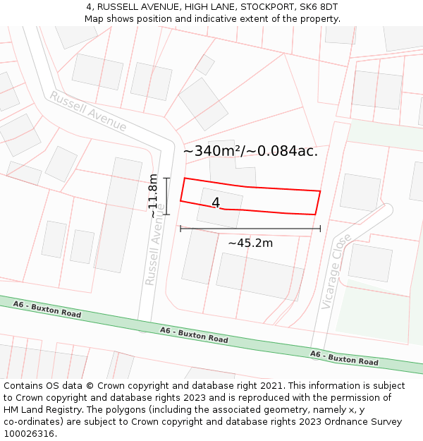 4, RUSSELL AVENUE, HIGH LANE, STOCKPORT, SK6 8DT: Plot and title map