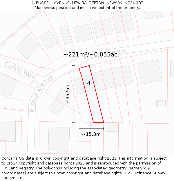 4, RUSSELL AVENUE, NEW BALDERTON, NEWARK, NG24 3BT: Plot and title map