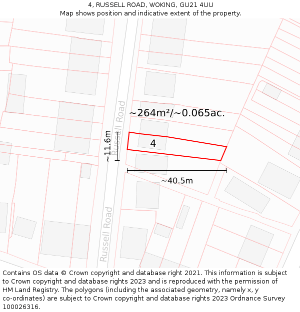 4, RUSSELL ROAD, WOKING, GU21 4UU: Plot and title map