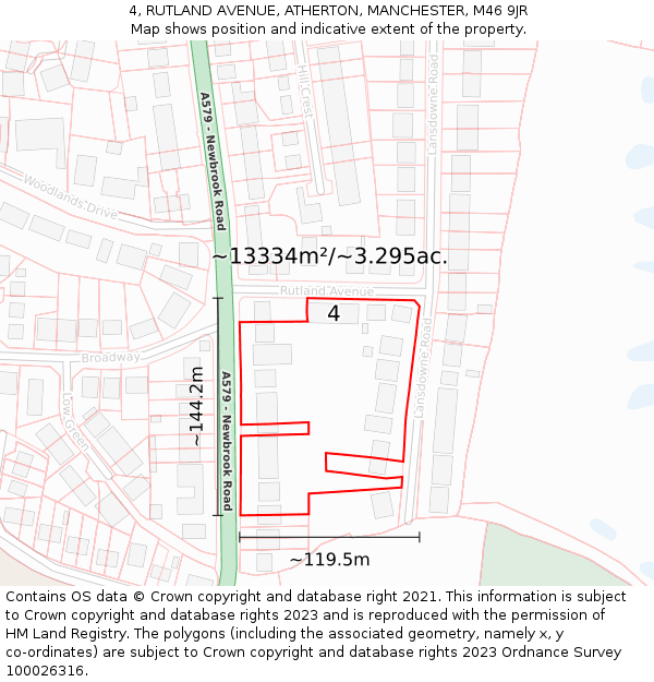 4, RUTLAND AVENUE, ATHERTON, MANCHESTER, M46 9JR: Plot and title map