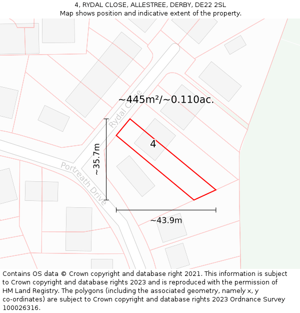 4, RYDAL CLOSE, ALLESTREE, DERBY, DE22 2SL: Plot and title map