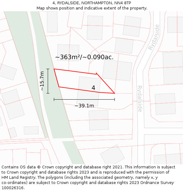 4, RYDALSIDE, NORTHAMPTON, NN4 8TP: Plot and title map