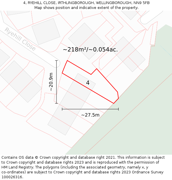 4, RYEHILL CLOSE, IRTHLINGBOROUGH, WELLINGBOROUGH, NN9 5FB: Plot and title map