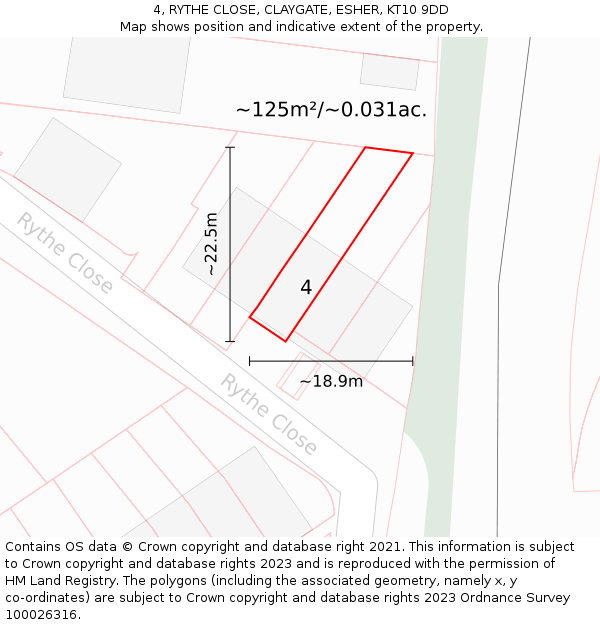 4, RYTHE CLOSE, CLAYGATE, ESHER, KT10 9DD: Plot and title map