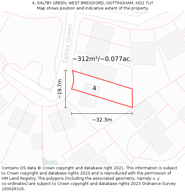 4, SALTBY GREEN, WEST BRIDGFORD, NOTTINGHAM, NG2 7UT: Plot and title map