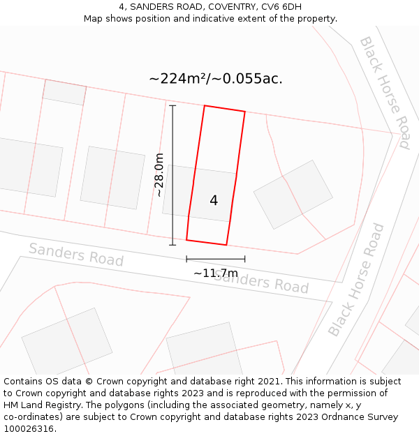 4, SANDERS ROAD, COVENTRY, CV6 6DH: Plot and title map