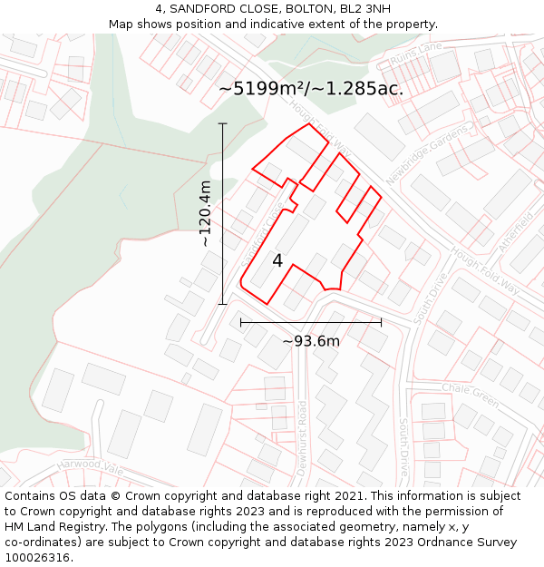 4, SANDFORD CLOSE, BOLTON, BL2 3NH: Plot and title map