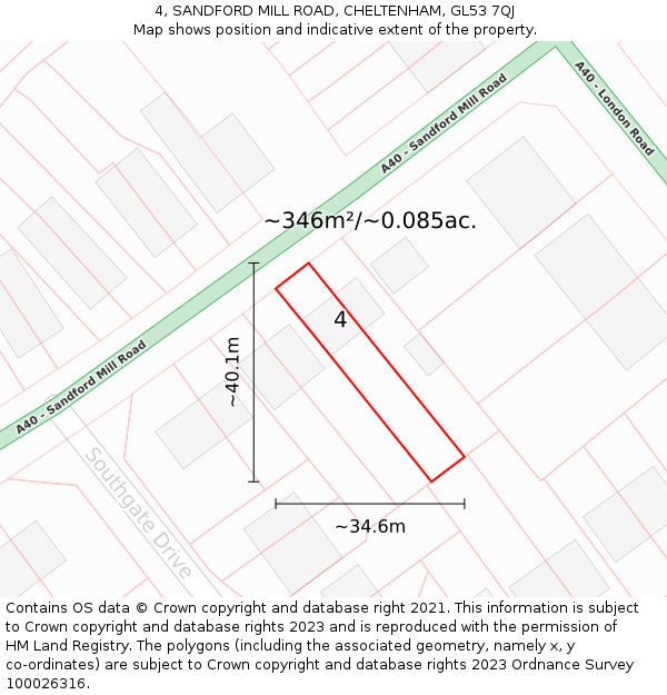 4, SANDFORD MILL ROAD, CHELTENHAM, GL53 7QJ: Plot and title map