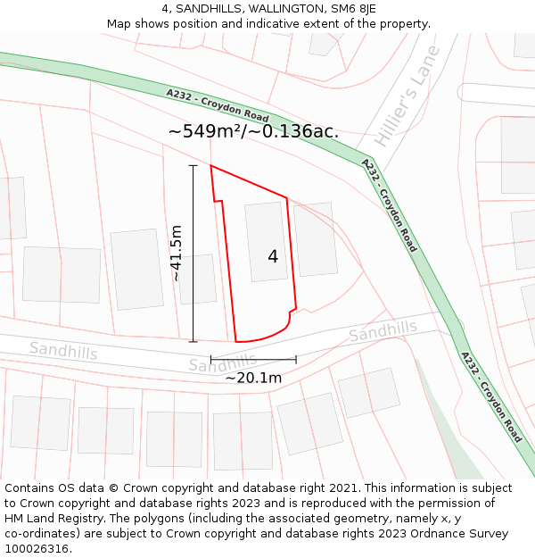 4, SANDHILLS, WALLINGTON, SM6 8JE: Plot and title map