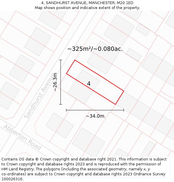 4, SANDHURST AVENUE, MANCHESTER, M20 1ED: Plot and title map