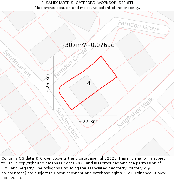 4, SANDMARTINS, GATEFORD, WORKSOP, S81 8TT: Plot and title map