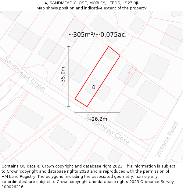 4, SANDMEAD CLOSE, MORLEY, LEEDS, LS27 9JL: Plot and title map