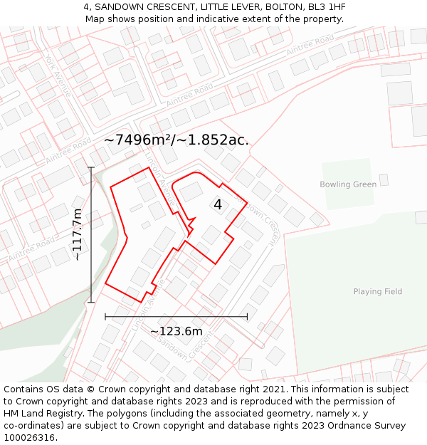 4, SANDOWN CRESCENT, LITTLE LEVER, BOLTON, BL3 1HF: Plot and title map