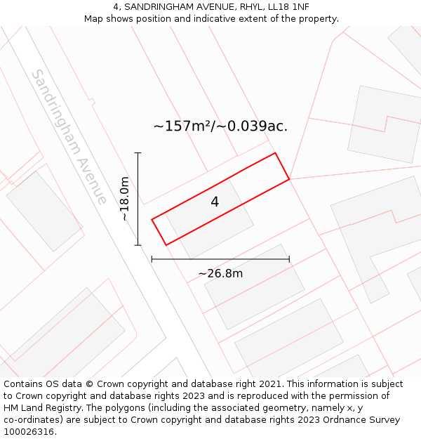 4, SANDRINGHAM AVENUE, RHYL, LL18 1NF: Plot and title map