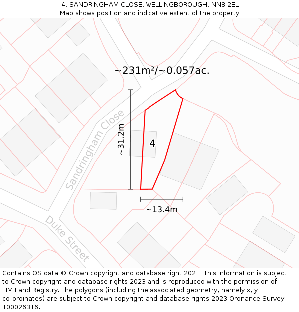 4, SANDRINGHAM CLOSE, WELLINGBOROUGH, NN8 2EL: Plot and title map