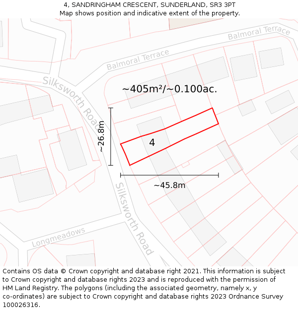 4, SANDRINGHAM CRESCENT, SUNDERLAND, SR3 3PT: Plot and title map