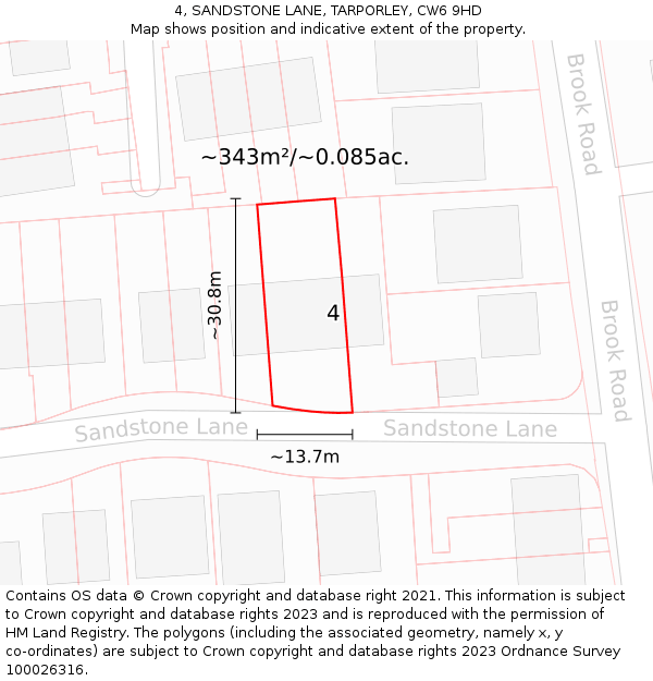 4, SANDSTONE LANE, TARPORLEY, CW6 9HD: Plot and title map