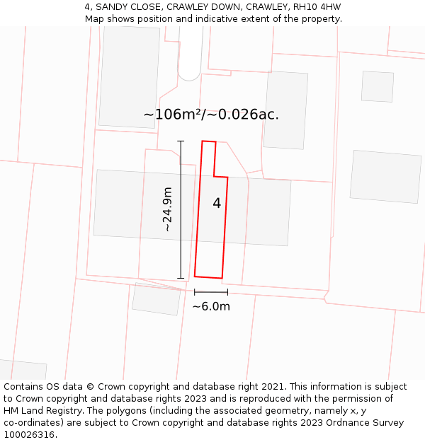 4, SANDY CLOSE, CRAWLEY DOWN, CRAWLEY, RH10 4HW: Plot and title map
