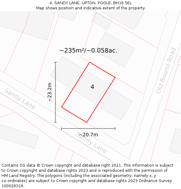 4, SANDY LANE, UPTON, POOLE, BH16 5EL: Plot and title map