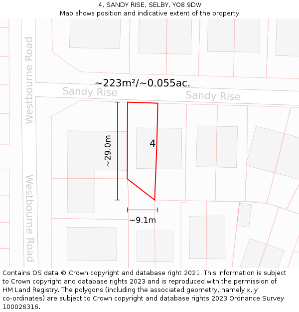 4, SANDY RISE, SELBY, YO8 9DW: Plot and title map