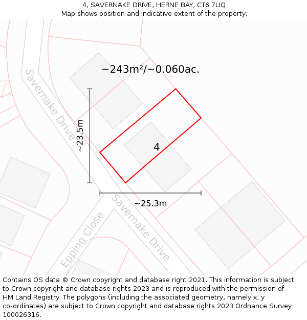 4, SAVERNAKE DRIVE, HERNE BAY, CT6 7UQ: Plot and title map