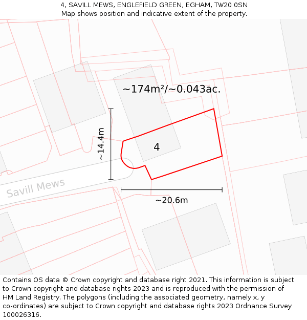 4, SAVILL MEWS, ENGLEFIELD GREEN, EGHAM, TW20 0SN: Plot and title map