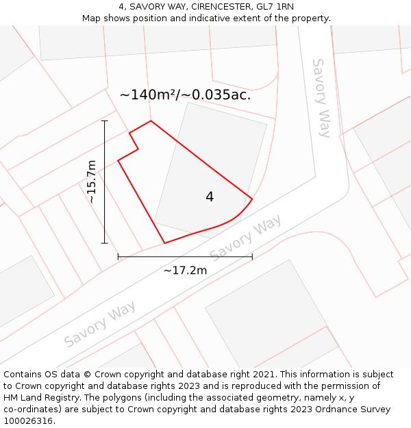 4, SAVORY WAY, CIRENCESTER, GL7 1RN: Plot and title map