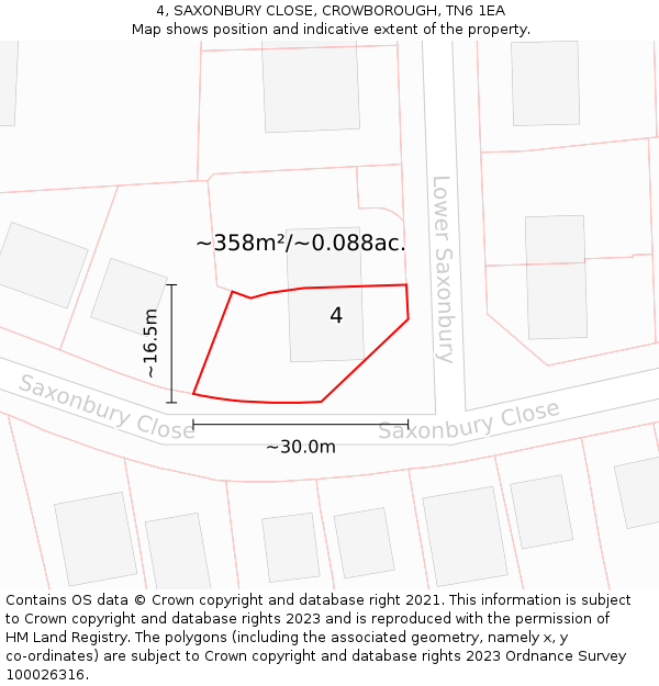 4, SAXONBURY CLOSE, CROWBOROUGH, TN6 1EA: Plot and title map