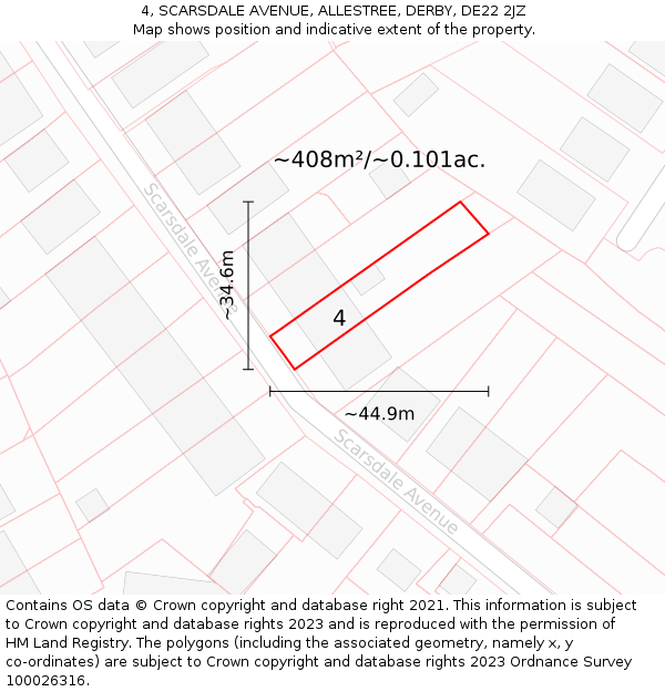 4, SCARSDALE AVENUE, ALLESTREE, DERBY, DE22 2JZ: Plot and title map